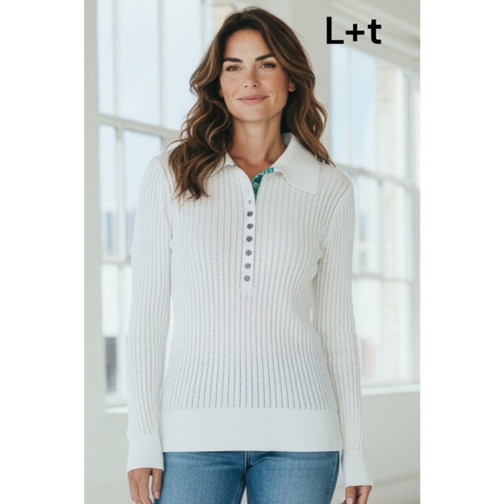 Label + Thread L+t Long Sleeve Too White with Green Accent XS/S